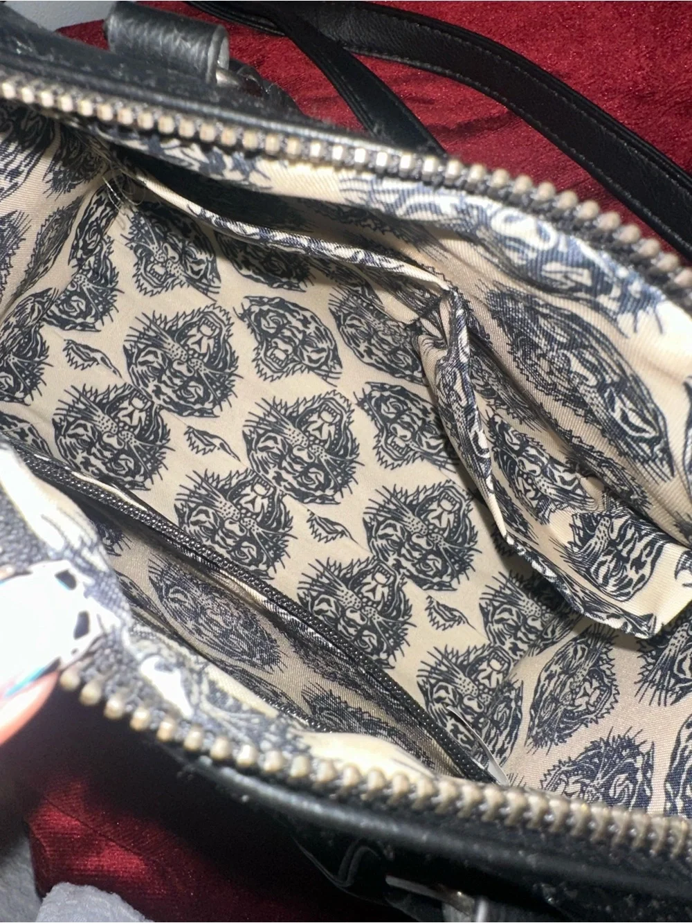Ed Hardy Black Satchel with Charm Chain Accents